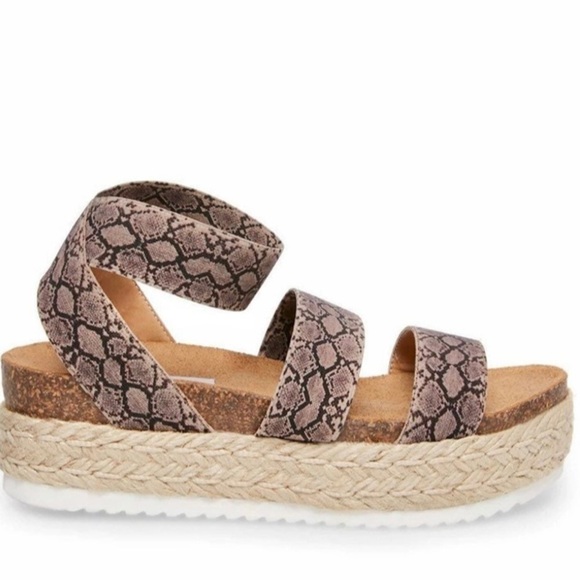 Steve Madden Kimmie Platform Cork Sandals Espadrilles Elastic Snakeskin Print 7 - Picture 1 of 11